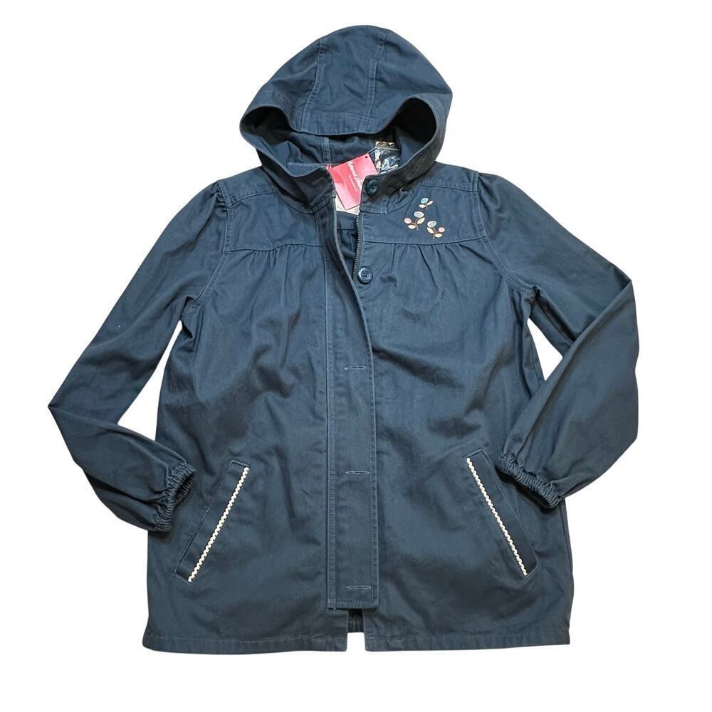 NEW Hanna Andersson Hooded Jacket sz 150 (12) Blue Embroidered Jacket